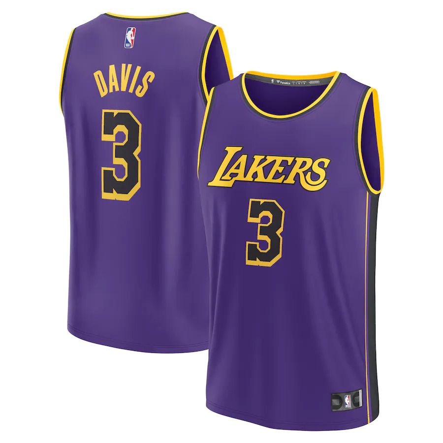 Men Los Angeles Lakers 3 Anthony Davis Fanatics Branded Purple Statement Edition 2022-23 Fast Break Replica Player NBA Jersey